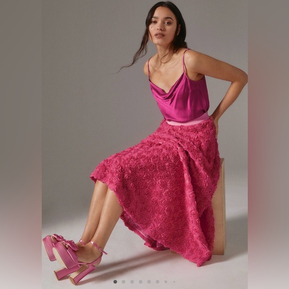 NWT Anthropologie Maeve Floral Appliqué Skirt - Roses Skirt - Size Large - Picture 2 of 16